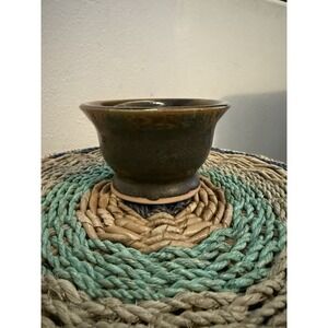 Artist Signed Handcrafted Ceramic Pottery Bowl, Rustic Glazed Finish 2.75" Tall